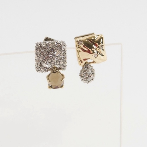 ALEXIS BITTAR • NEW Gold Pavé Crystal Mismatched Rocky Texture Stud Earrings - Picture 9 of 9